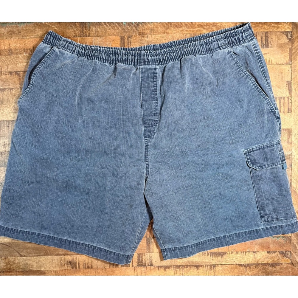 Big Dogs Mens 1X Blue Cotton Crosshatch Elastic Waist Cargo Shorts Drawstring